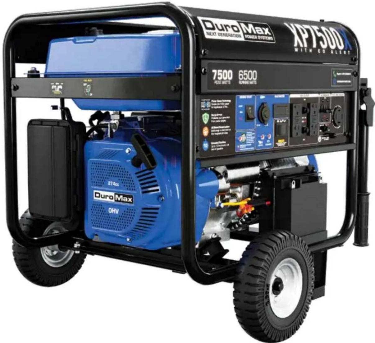 Duro Max NEXT GENERATION POWER SYSTEMS XP7500 WITH CO ALERT 7500 6500 PEAK WATTS RATING WATTS 274cc Duro Max OHV