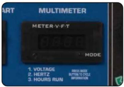 ART MULTIMETER METER-V-F-T MODE 1. VOLTAGE 2. HERTZ 3. HOURS RUN PRESS MODE BUTTON TO CYCLE INFORMATION