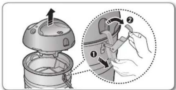 Diagram illustrating a mechanical device with labeled parts and an inset showing the step of adjustment or assembly.