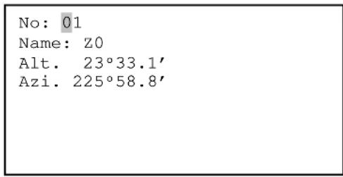 No: 01 Name: Z0 Alt. 23°33.1' Azi. 225°58.8'