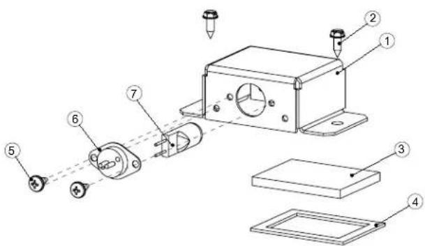 Technical diagram of a mechanical assembly with numbered components and labeled parts
