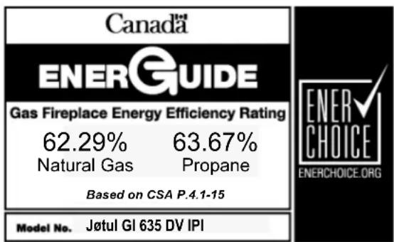 Canada ENERGUIDE Gas Fireplace Energy Efficiency Rating 62.29% 63.67% Natural Gas Propane Based on CSA P.4.1-15 Model No. Jøtul GI 635 DV IPI
