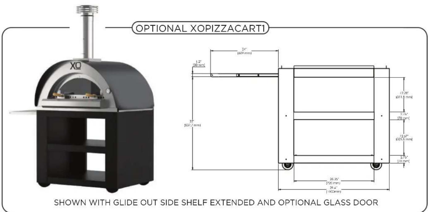 OPTIONAL XOPIZZACART1 SHOWN WITH GLIDE OUT SIDE SHELF EXTENDED AND OPTIONAL GLASS DOOR