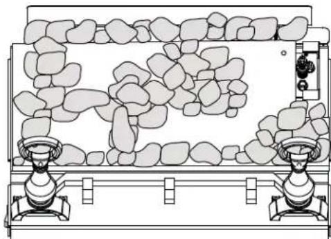 Diagram of a mechanical setup with two identical rotating components and a central platform, no text or symbols present.
