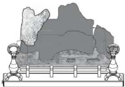 Illustration of two decorative objects on a platform with textured surfaces (no text or symbols)