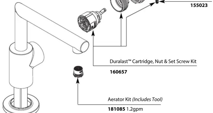 155023 Duralast™ Cartridge, Nut & Set Screw Kit 160657 Aerator Kit (Includes Tool) 181085 1.2gpm