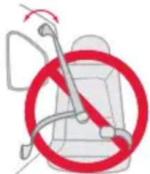 Diagram showing a red prohibition symbol crossed out by a diagonal line, indicating no movement or restriction in the vehicle's seat.