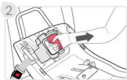 Diagram showing car seatbelt switch mechanism with red valve and directional arrows indicating movement