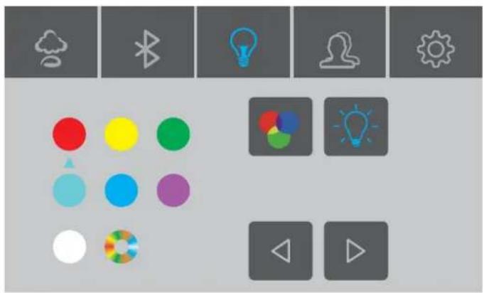 Screenshot of a software interface with colorful UI icons and control buttons, likely for product or app settings.