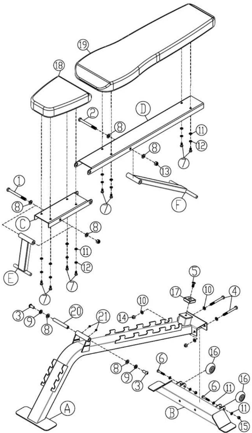 Technical diagram of a mechanical device with numbered components and exploded view, likely for assembly or maintenance instructions.
