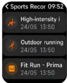 Sports Recor 09:52 High-intensity i 24/05 13:50 Outdoor running 24/05 13:50 Fit Run - Prima 24/05 13:50