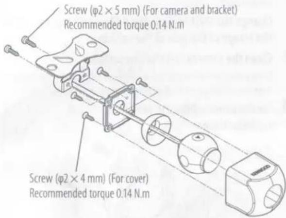 Screw (φ2 × 5 mm) (For camera and bracket) Recommended torque 0.14 N.m Screw (φ2 × 4 mm) (For cover) Recommended torque 0.14 N.m