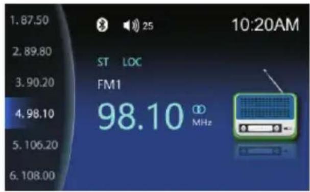 1.87.50 2.89.80 3.90.20 4.98.10 5.106.20 6.108.00 ST LOC FM1 98.10 MHz 10:20AM