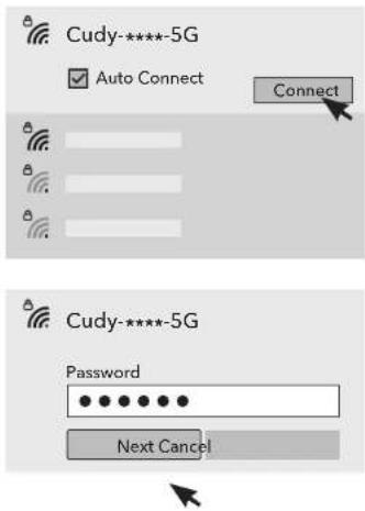 Cudy-****-5G Auto Connect Connect Cudy-****-5G Password Next Cancel