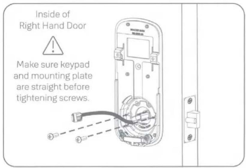 Inside of Right Hand Door ! Make sure keypad and mounting plate are straight before tightening screws.