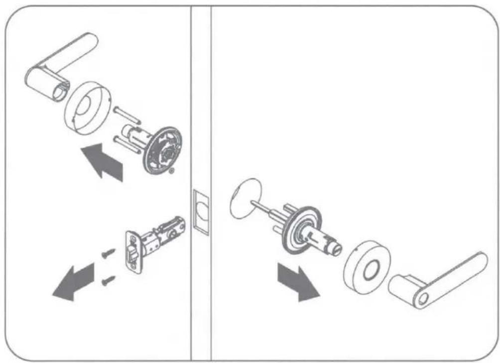Technical diagram showing exploded view of mechanical components with directional arrows indicating assembly or disassembly.