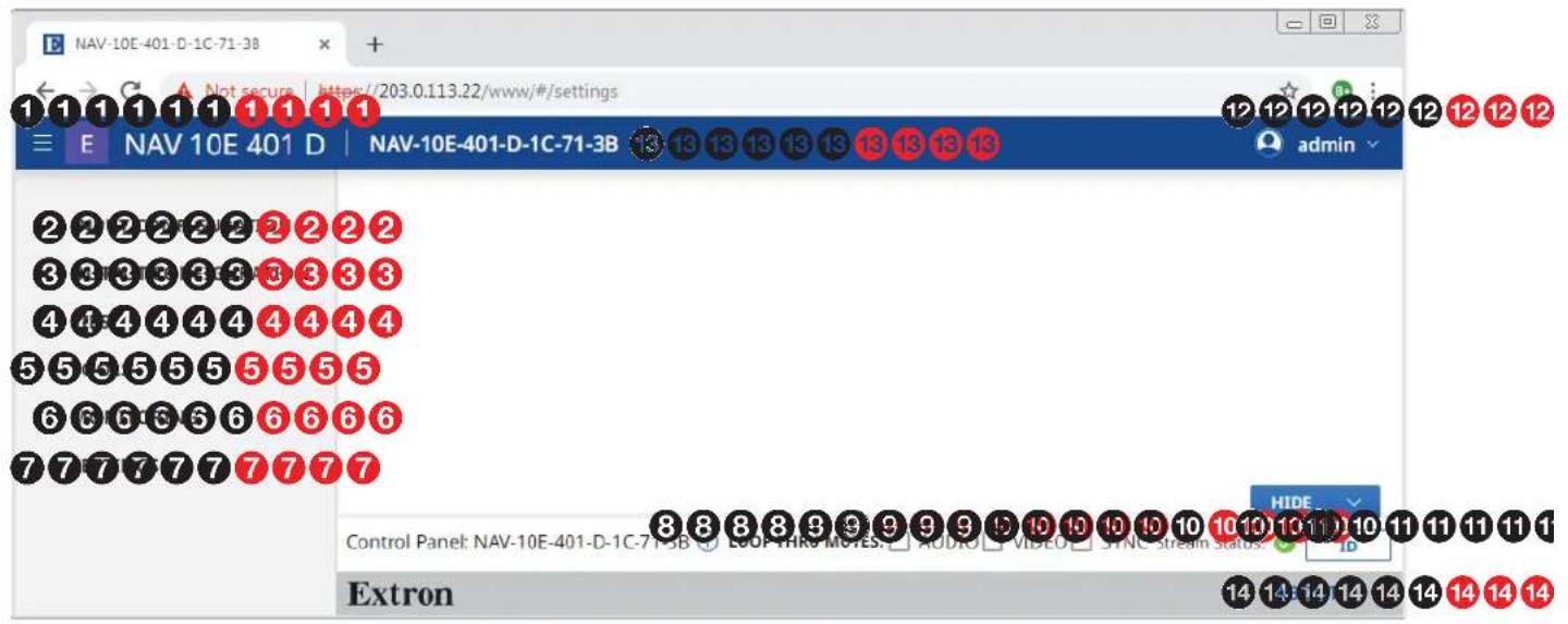 NAV-10E-401-D-1C-71-38 Not secure | https://203.0.113.22/www/#/settings E NAV 10E 401 D | NAV-10E-401-D-1C-71-3B admin 2 2 2 2 2 2 2 2 2 3 3 3 3 3 3 3 3 3 4 4 4 4 4 4 4 4 4 4 5 5 5 5 5 5 5 5 5 5 6 6 6 6 6 6 6 6 6 7 7 7 7 7 7 7 7 7 HIDE Control Panel: NAV-10E-401-D-1C-71-3B LOOP-THRO-MOTES AUDIO VIDEO SYNC Stream Status Extron