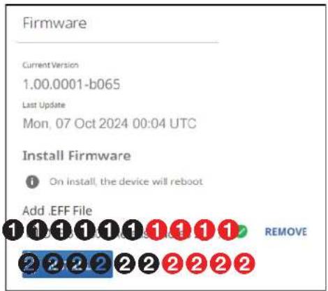 Firmware Current Version 1.00.0001-b065 Last Update Mon, 07 Oct 2024 00:04 UTC Install Firmware On install, the device will reboot Add .EFF File REMOVE