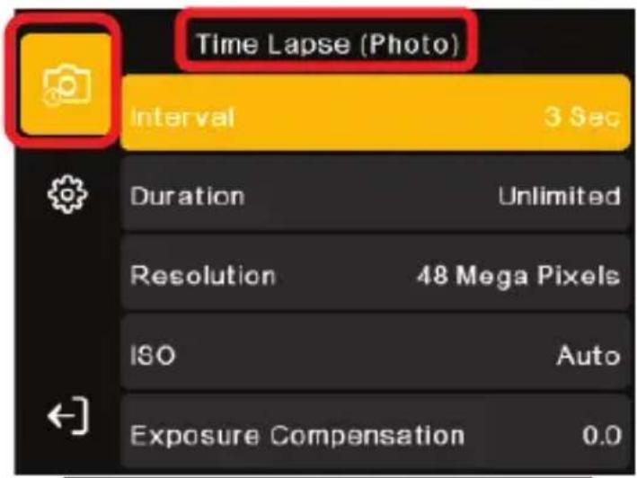 Time Lapse (Photo) Interval 3 Sec Duration Unlimited Resolution 48 Mega Pixels ISO Auto Exposure Compensation 0.0