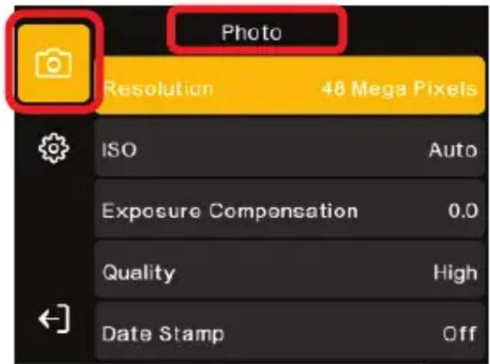 Photo Resolution 48 Mega Pixels ISO Auto Exposure Compensation 0.0 Quality High Date Stamp Off