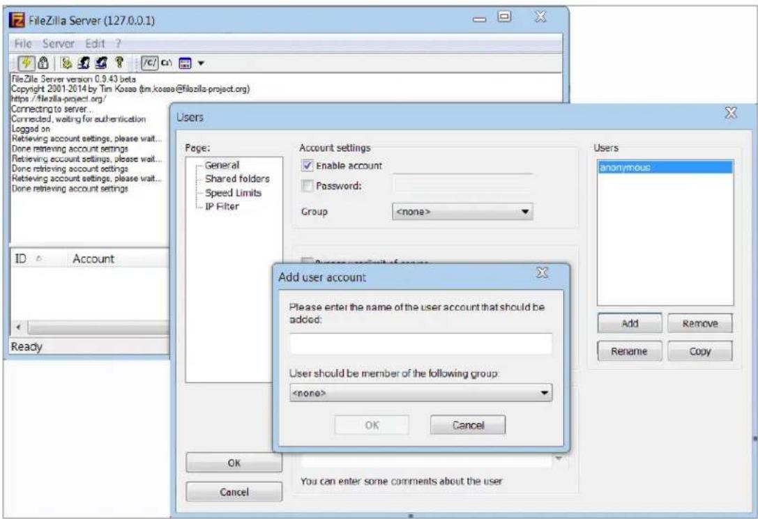 FileZilla Server (127.0.0.1) File Server Edit ? FileZilla Server version 0.9.43 beta Copyright 2001-2014 by Tim Kosaa (tm.kosaa@filezilla-project.org) https://filezilla-project.org/ Connecting to server... Connected, waiting for authentication Logged on Retrieving account settings, please wait... Do…