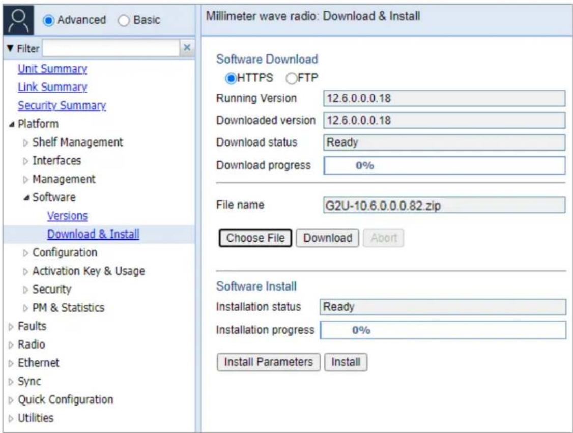 Millimeter wave radio: Download & Install Software Download HTTPS FTP Running Version 12.6.0.0.0.18 Downloaded version 12.6.0.0.0.18 Download status Ready Download progress 0% File name G2U-10.6.0.0.0.82.zip Choose File Download Abort Software Install Installation status Ready Installation progress…