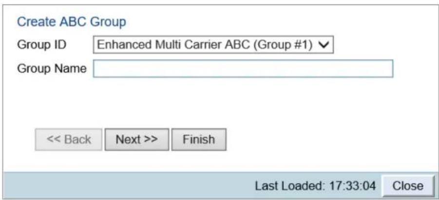 Create ABC Group Group ID Enhanced Multi Carrier ABC (Group #1) Group Name << Back Next >> Finish Last Loaded: 17:33:04 Close