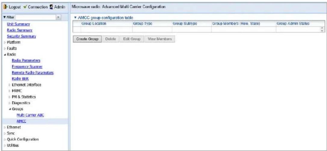 Logout Connection Admin Filter Unit Summary Radio Summary Security Summary Platform Faults Radio Radio Parameters Frequency Scanner Remote Radio Parameters Radio BER Ethernet Interface MRMC PM & Statistics Diagnostics Groups Multi Carrier ABC AMCC Ethernet Sync Quick Configuration Utilities Microwav…