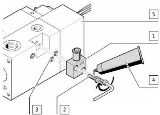 Technical diagram of a mechanical assembly with numbered components and labeled parts