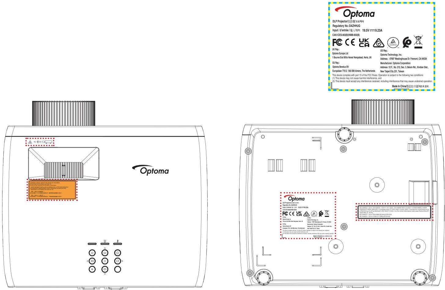 OPTOMA HZ41HDR - Étiquettes des spécifications et d'avertissement - 1