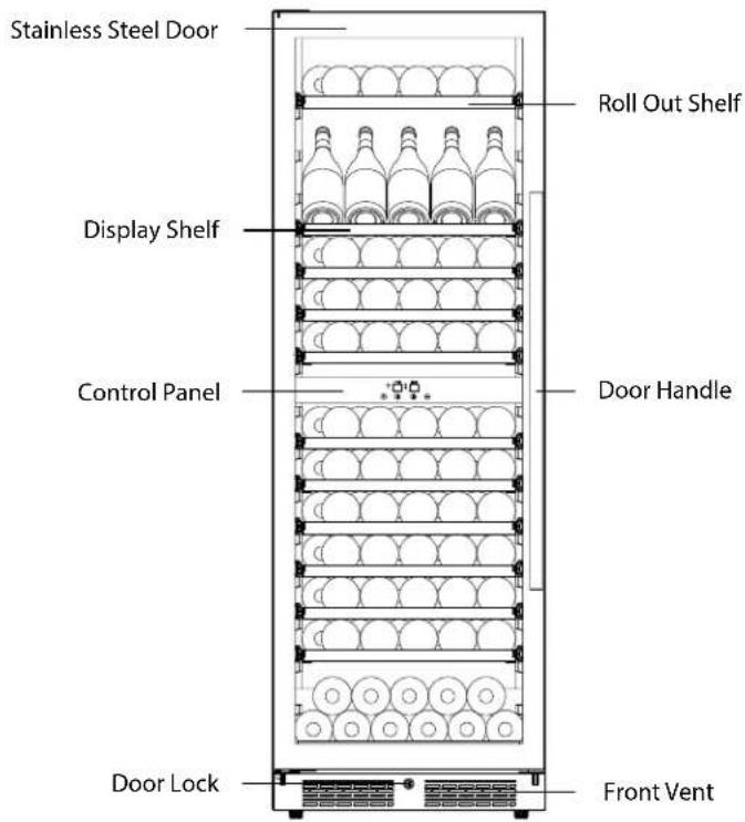 Stainless Steel Door Roll Out Shelf Display Shelf Control Panel Door Handle Door Lock Front Vent