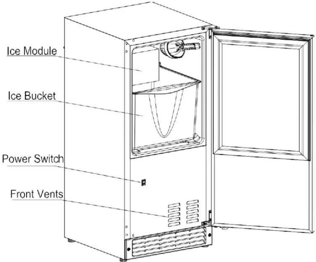 Ice Module Ice Bucket Power Switch Front Vents