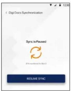 Digi Docs Synchronization Sync is Paused 3 to be transferred to Digi 2 RESUME SYNC