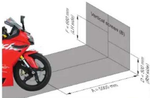 F = 5000 mm (LH side) Vertical screen (B) D = 5000 mm (RH side) A = 5000 mm
