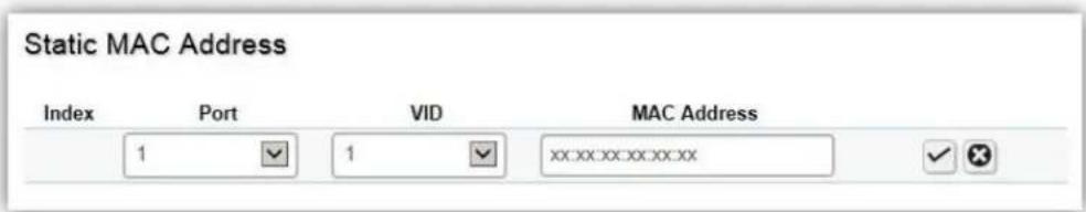 Static MAC Address Index Port VID MAC Address 1 1 xx:xx:xx:xx:xx:xx
