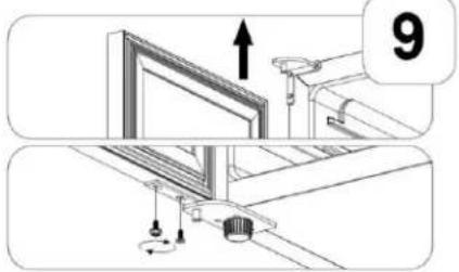 Technical diagram showing installation steps with labeled components and directional arrows