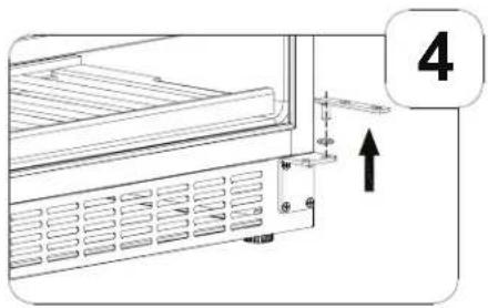 Diagram of a refrigerator interior with labeled parts and an arrow indicating assembly or movement, marked with number 4.