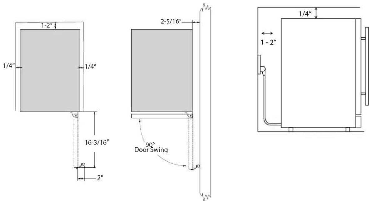 1-2" 1/4" 1/4" 16-3/16" 2" 2-5/16" 90° Door Swing 1/4" 1 - 2"
