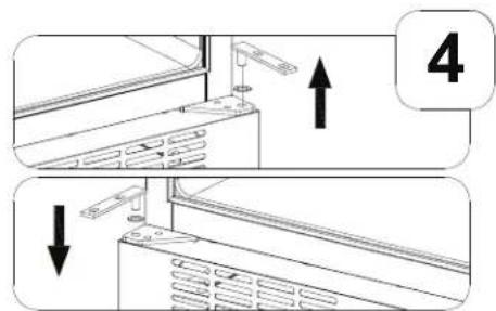 Technical diagram showing two steps of a door or cabinet installation with directional arrows and labeled section 4