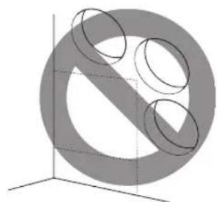 Abstract geometric diagram with overlapping circles and a diagonal line, no text or symbols present