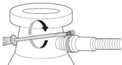 Mechanical diagram showing a rotating shaft and threaded pipe assembly (no text or symbols)