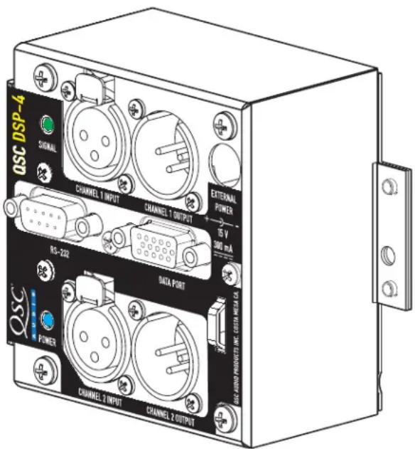 QSC DSP-4 SIGNAL CHANNEL 1 INPUT CHANNEL 1 OUTPUT 300 mA External POWER 15 V NS-232 DATA PORT QSC POWER CHANNEL 2 INPUT CHANNEL 2 OUTPUT ACG AND PRODUITS AT CERA MEA FL
