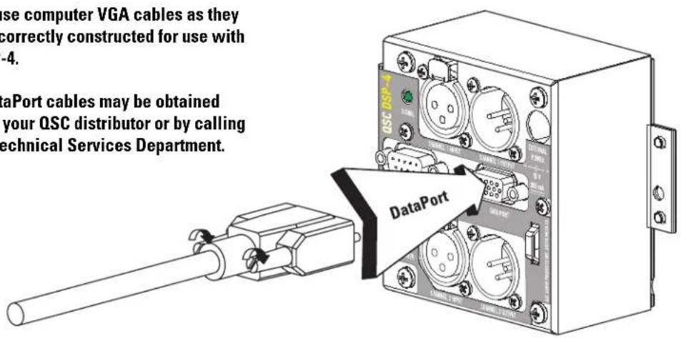 use computer VGA cables as they correctly constructed for use with -4. DataPort cables may be obtained your QSC distributor or by calling Technical Services Department. DataPort