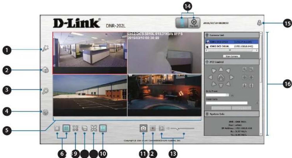 D-Link® DNR-202L 2015/03/10 08:30:52 Camera List DNR-202L 08:30:52 CNR2 DCS 5016K (190.168.146) Scan Camera PZP Control Go to Print House Name System Info WBS: CNR 2021 Run: admin IP Address: 192.168.146 R: 3.37 Hz T: 9.30 Hz Copyright © 2015-Link Conversion/D-Link System, Inc. 14 15 16 1 2 3 4 5 6 7 8 9 10 11 12 13