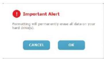 Important Alert Formatting will permanently erase all data on your hard drive(s). CANCEL OK