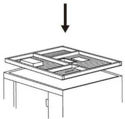 Diagram of a roof structure with a downward arrow indicating compression or clearance (no text or symbols)