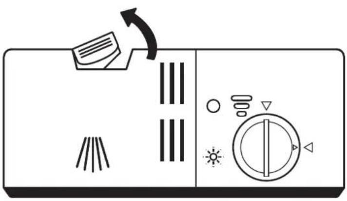 Diagram of a front panel with icons for lighting, ventilation, and control buttons