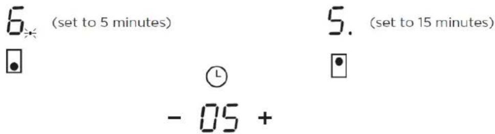 6. (set to 5 minutes) 5. (set to 15 minutes) - 05 +