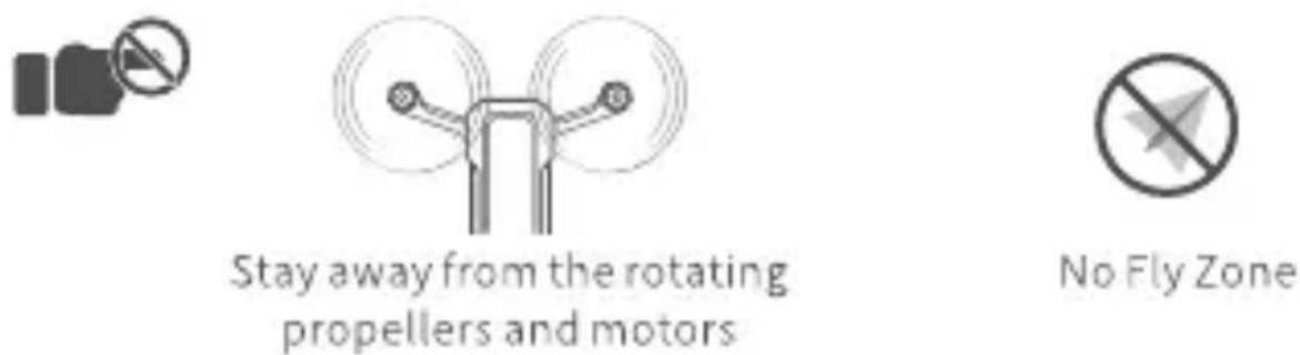 Stay away from the rotating propellers and motors No Fly Zone
