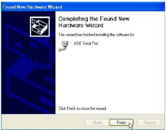 Found New Hardware Wizard Completing the Found New Hardware Wizard The wizard has finished installing the software for: USB Send Port Click Finish to close the wizard. < Back Finish Cancel